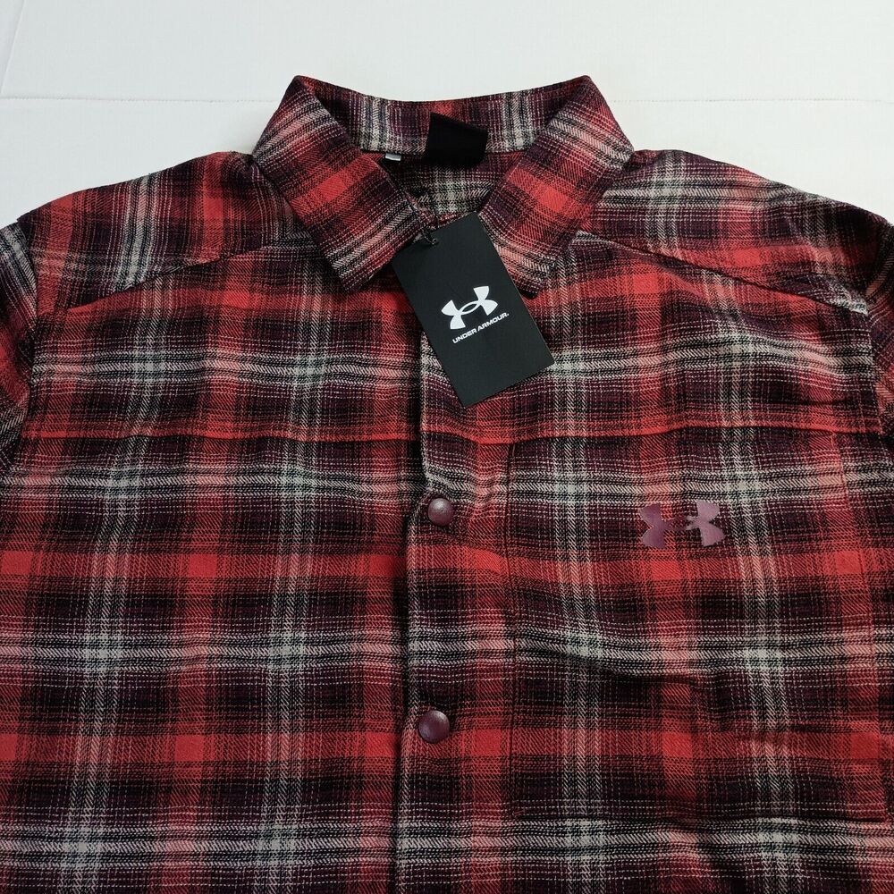 Under Armour Plaid Shirt Men's M Medium Red Tradesman Flex Snap Flannel Fitted - Picture 3 of 9